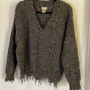 Boutique Grey Speckled V-Neck Sweater